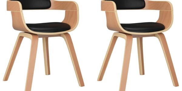 vidaXL Jedálenské stoličky 2 ks, čierne, ohýbané drevo a umelá koža