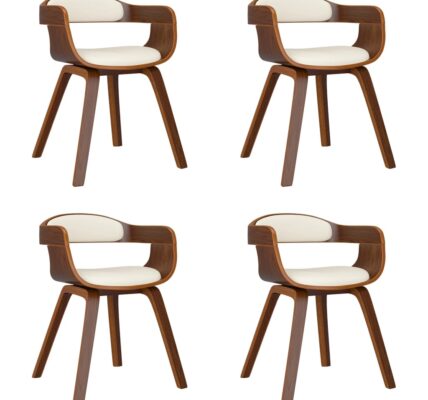 vidaXL Jedálenské stoličky 4 ks, krémové, ohýbané drevo a umelá koža