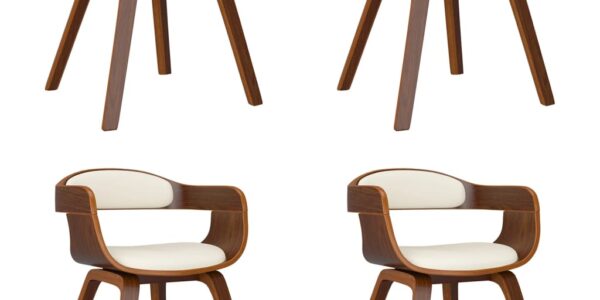 vidaXL Jedálenské stoličky 4 ks, krémové, ohýbané drevo a umelá koža