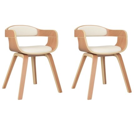 vidaXL Jedálenské stoličky 2 ks, krémové, ohýbané drevo a umelá koža