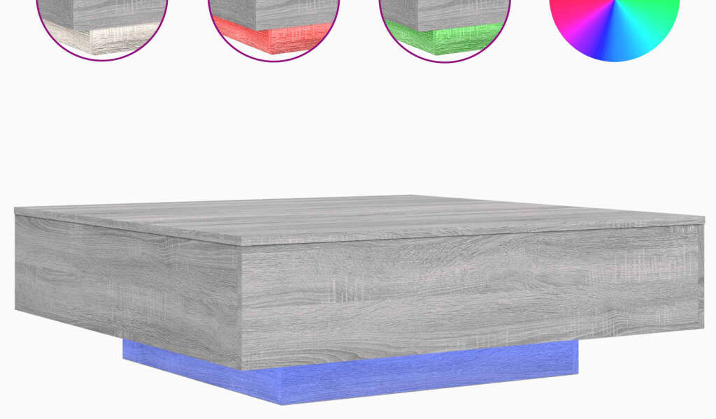 vidaXL Konferenčný stolík s LED svetlami sivý sonoma 100x100x31 cm