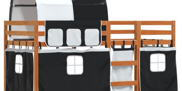vidaXL Poschodová posteľ závesy bielo-čierna 75x190cm masívna borovica