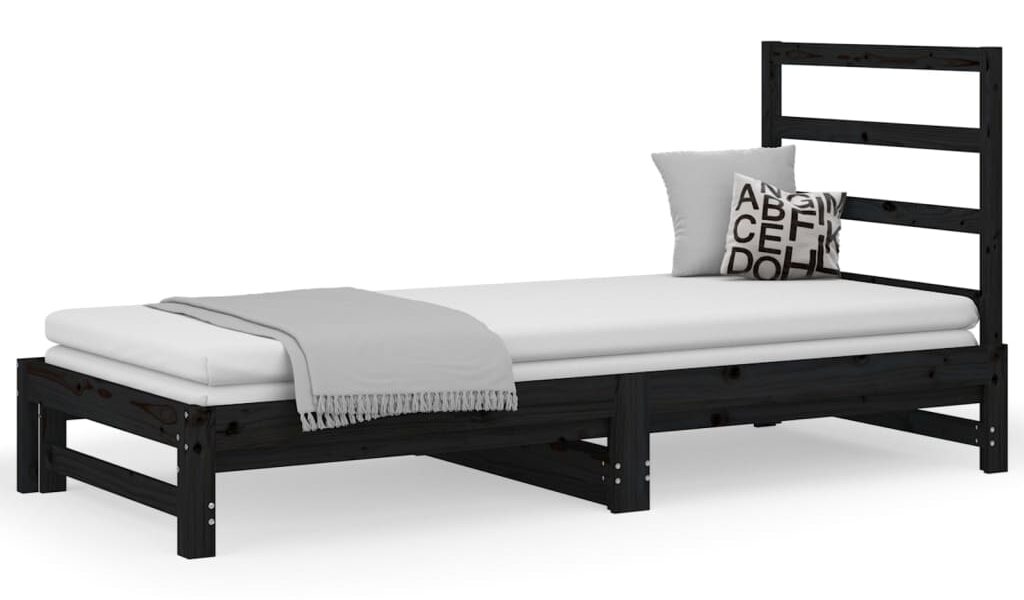 vidaXL Rozkladacia denná posteľ čierna 2x(90×190) cm borovicový masív
