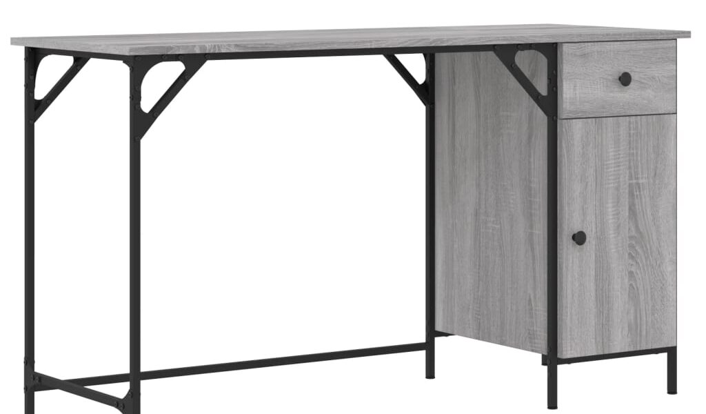 vidaXL Počítačový stôl sivý sonoma 131x48x75 cm kompozitné drevo