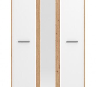 Trojdverová šatníková skriňa so zrkadlom geralt – biela/dub artisan