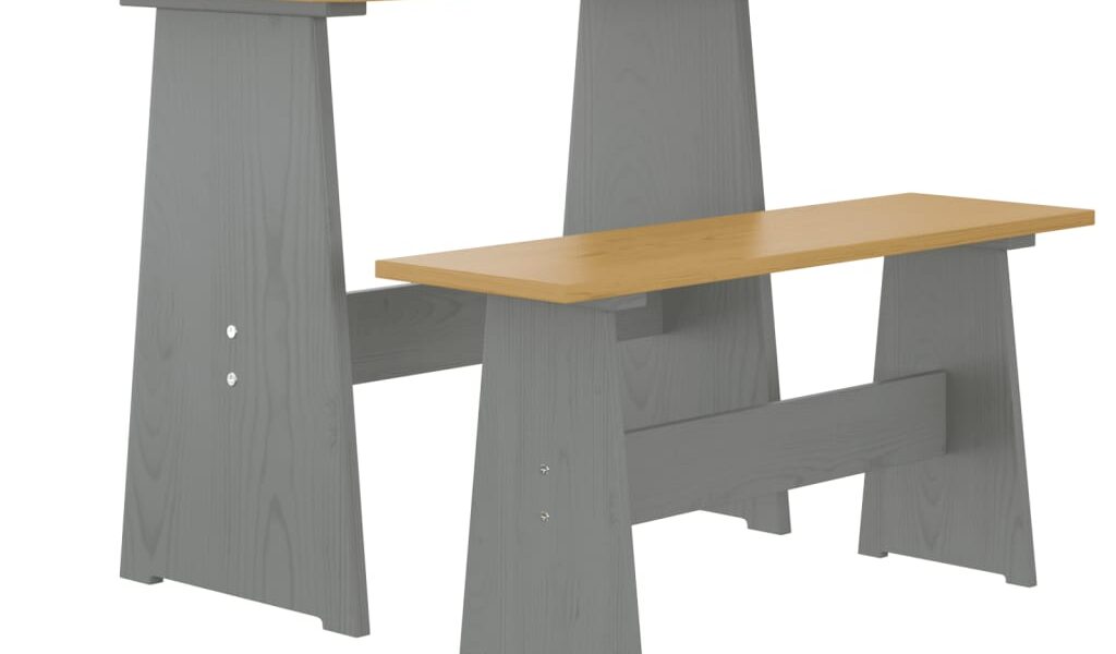 vidaXL Jedálenský stôl s lavicou REINE,medovo hnedý a sivý, borovicový