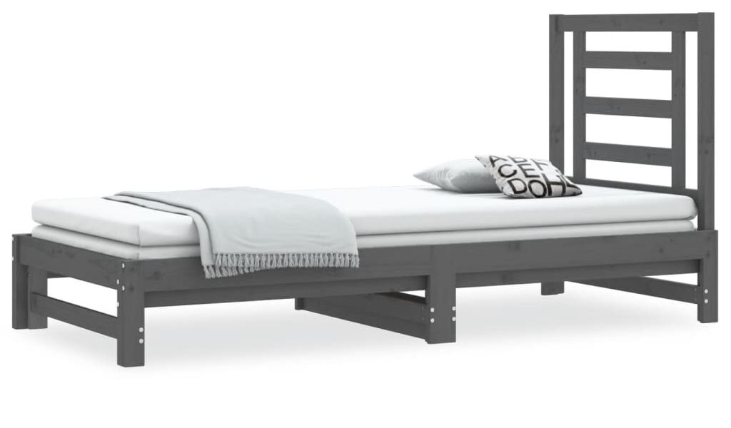 vidaXL Rozkladacia denná posteľ sivá 2x(90×190) cm borovicový masív