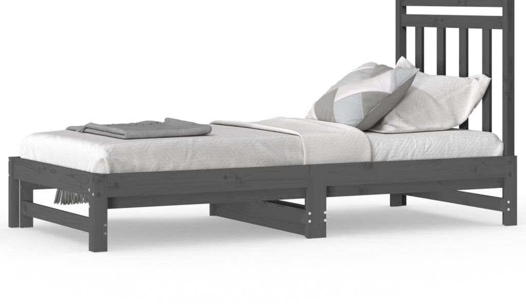 vidaXL Rozkladacia denná posteľ sivá 2x(90×190) cm borovicový masív
