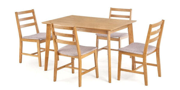 Jedálenský set Korden – 4x stolička, 1x stôl (dub, sivá)