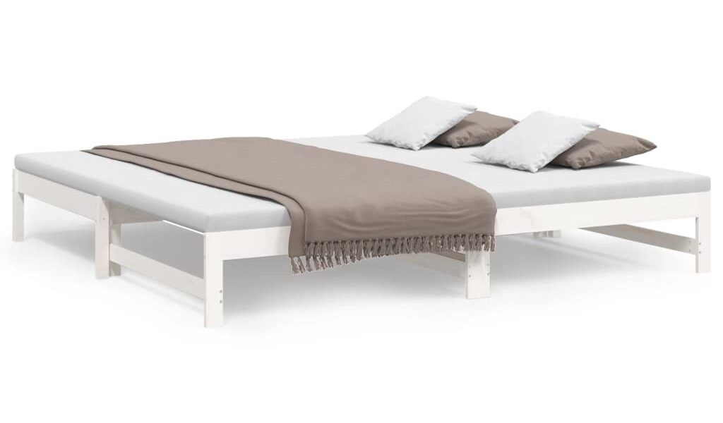 vidaXL Rozkladacia denná posteľ biela 2x(100×200) cm borovicový masív