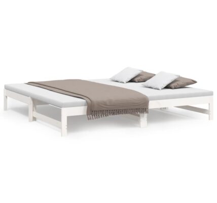 vidaXL Rozkladacia denná posteľ biela 2x(100×200) cm borovicový masív