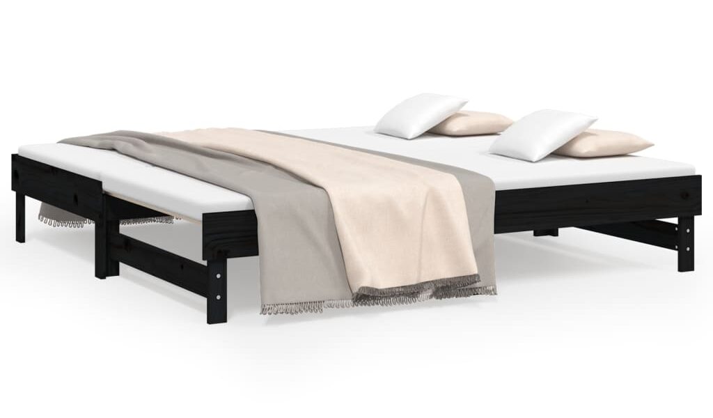 vidaXL Rozkladacia denná posteľ čierna 2x(75×190) cm borovicový masív