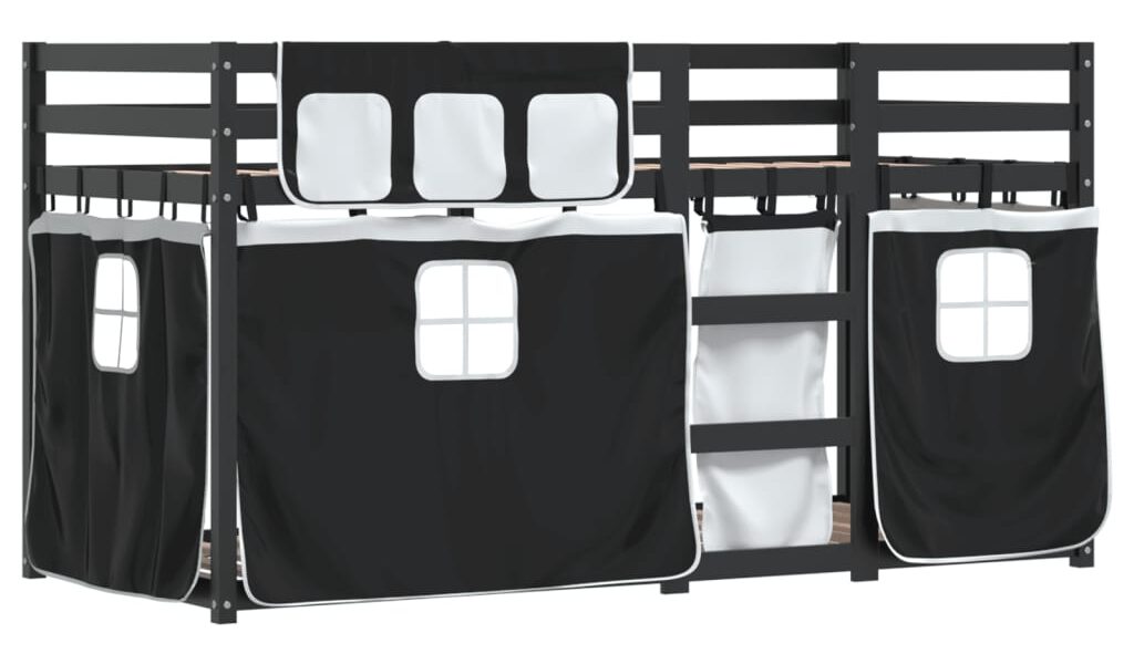 vidaXL Poschodová posteľ závesy bielo-čierna 80x200cm masívna borovica
