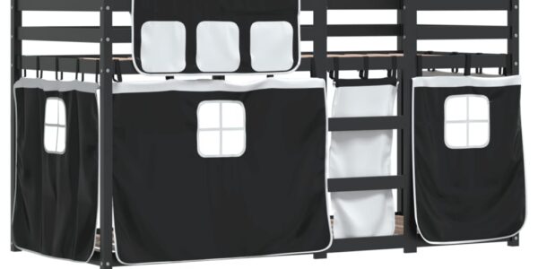 vidaXL Poschodová posteľ závesy bielo-čierna 80x200cm masívna borovica