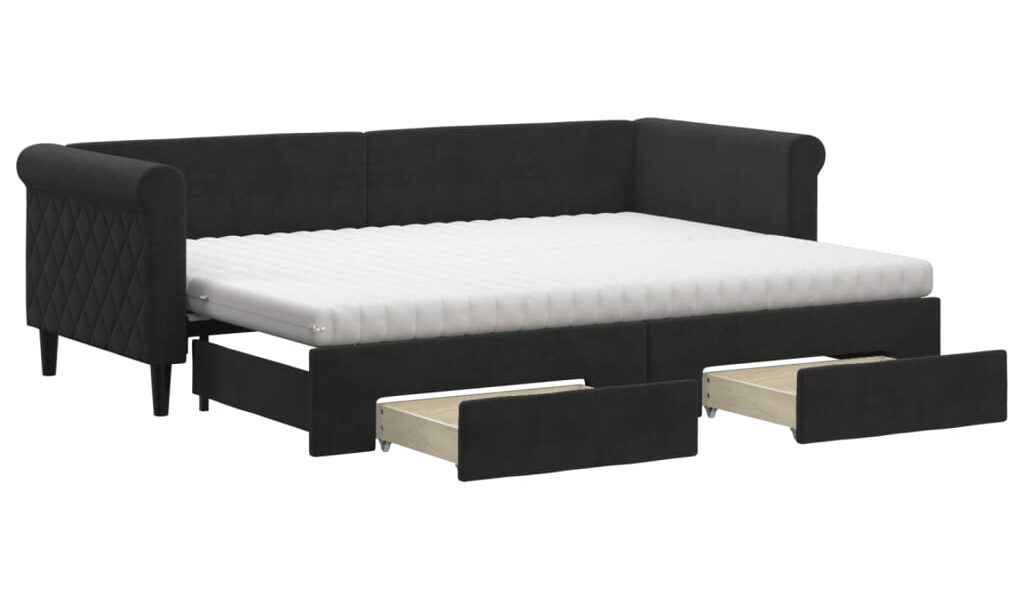 vidaXL Rozkladacia denná posteľ so zásuvkami čierna 80×200 cm látka