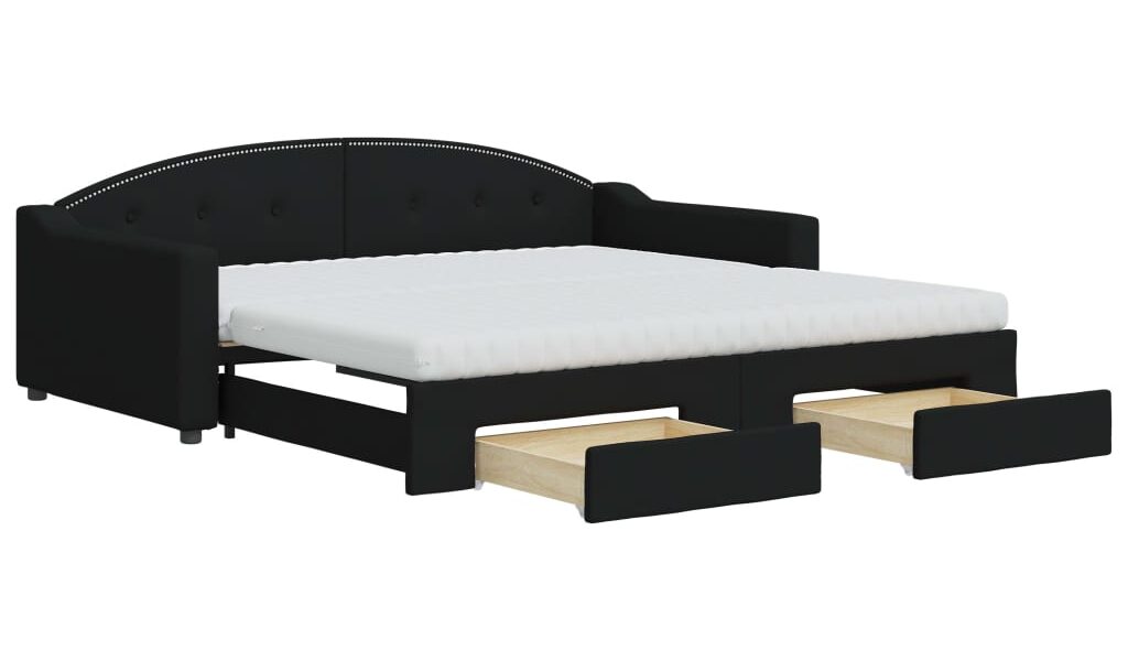 vidaXL Rozkladacia denná posteľ so zásuvkami čierna 100×200 cm látka