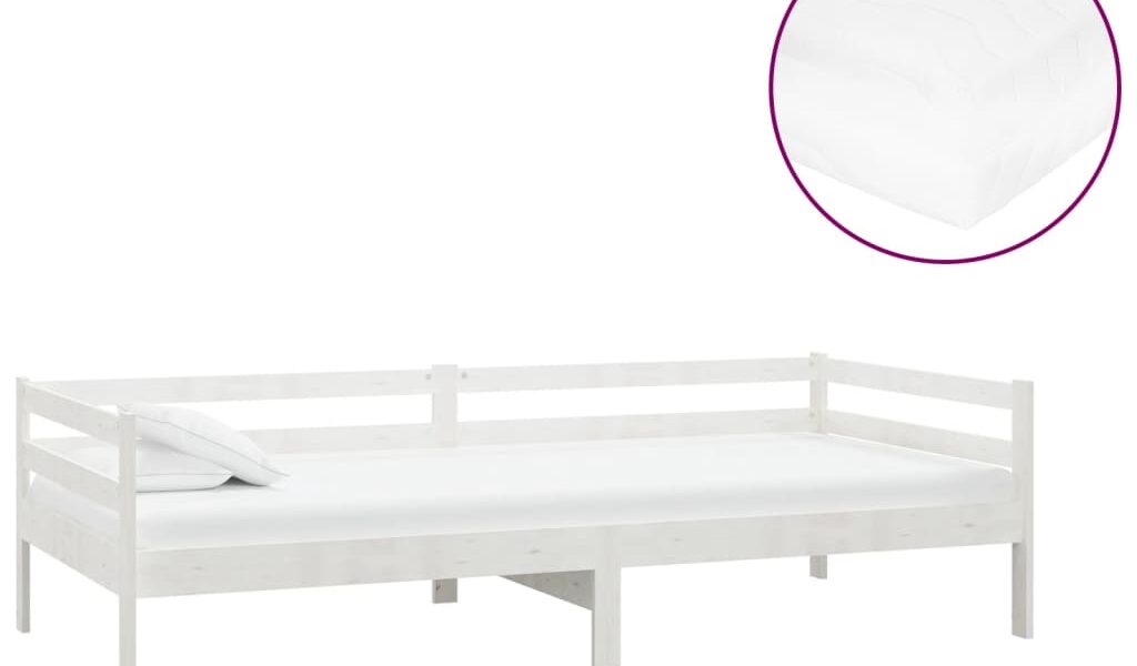 vidaXL Denná posteľ s matracom 90×200 cm, biela, borovicový masív