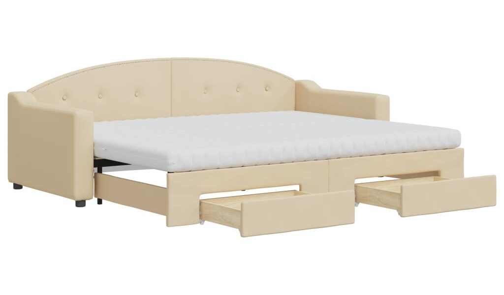 vidaXL Rozkladacia denná posteľ so zásuvkami krémová 80×200 cm látka