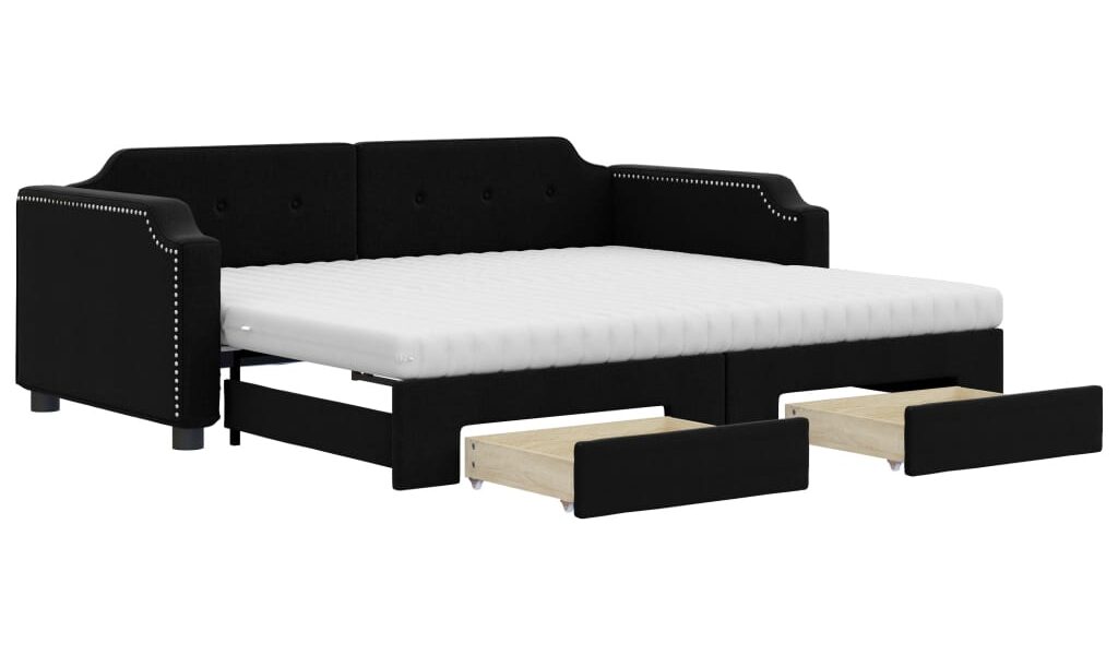 vidaXL Rozkladacia denná posteľ so zásuvkami čierna 90×190 cm látka