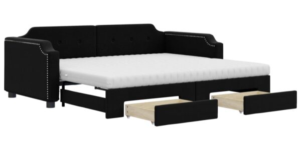 vidaXL Rozkladacia denná posteľ so zásuvkami čierna 90×190 cm látka