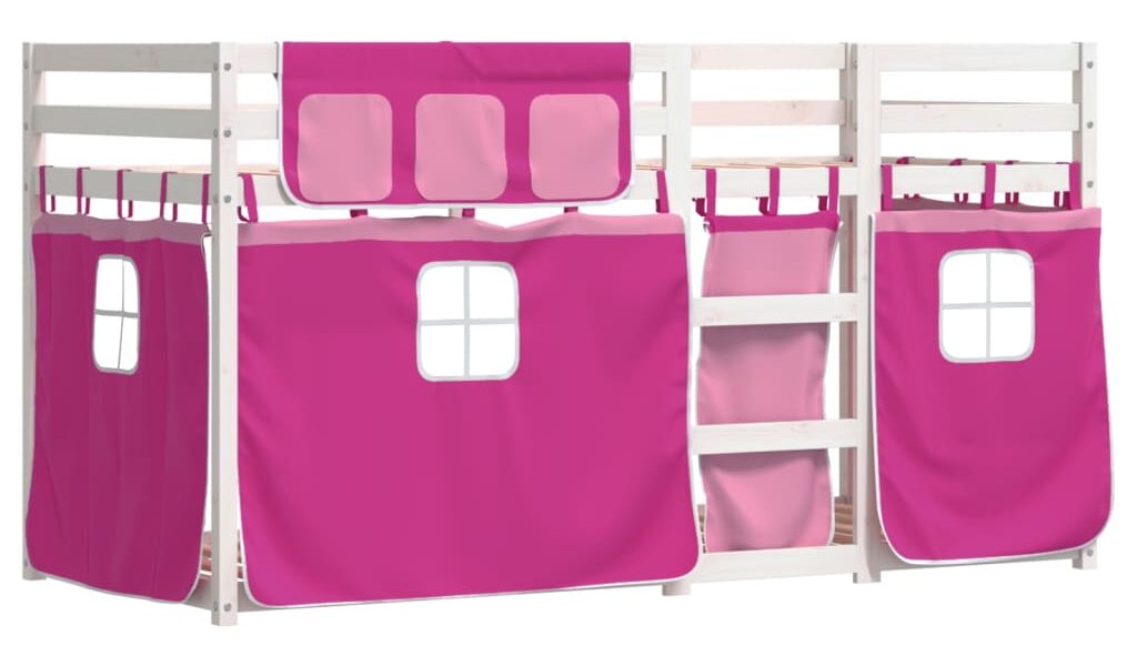 vidaXL Poschodová posteľ so závesmi ružová 90×190 cm masívna borovica