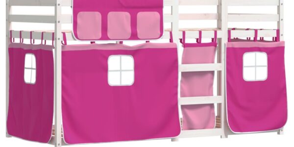 vidaXL Poschodová posteľ so závesmi ružová 90×190 cm masívna borovica