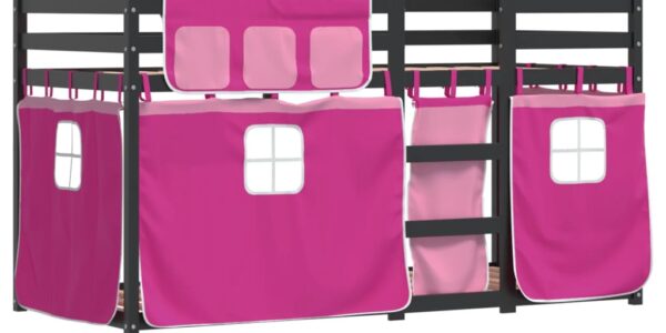 vidaXL Poschodová posteľ so závesmi ružová 90×200 cm masívna borovica