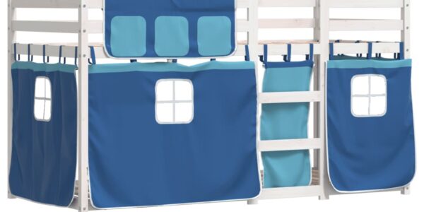 vidaXL Poschodová posteľ so závesmi modrá 90×200 cm masívna borovica