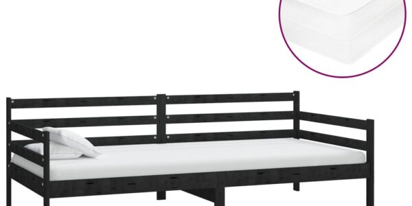 vidaXL Denná posteľ s matracom 90×200 cm, čierna, borovicový masív