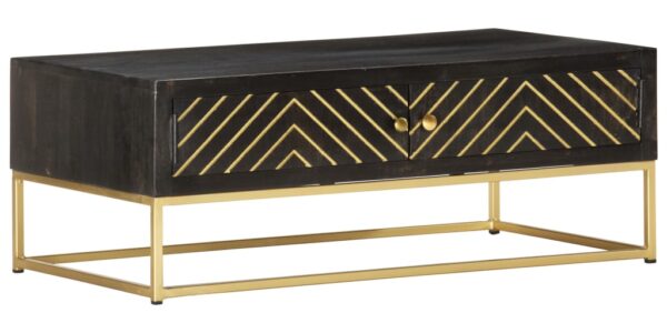 vidaXL Konferenčný stolík čierny a zlatý 90x50x35 cm mangovníkový masív