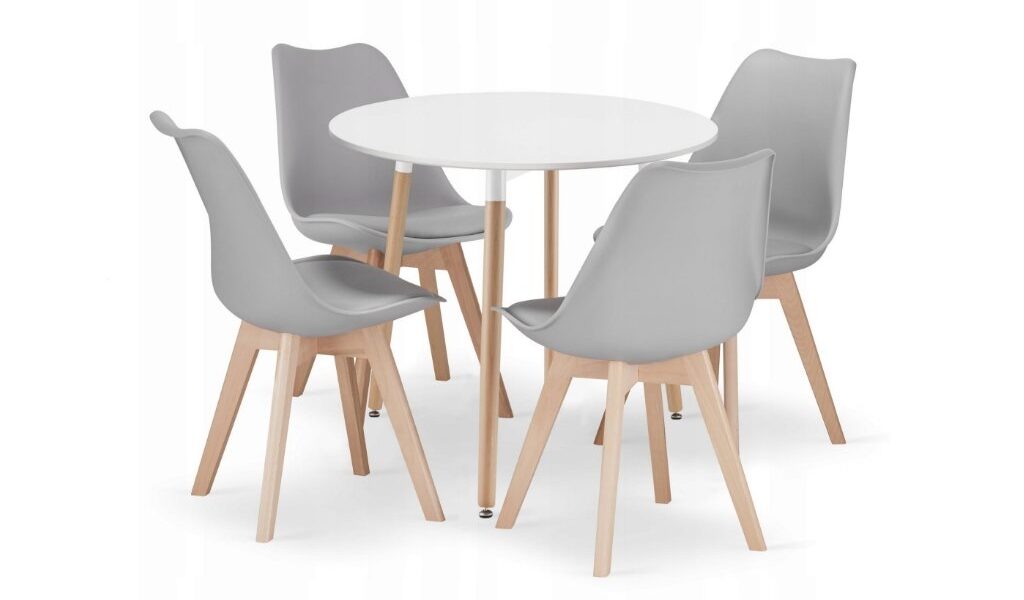 Jedálenský set 1+4, stôl KAMI 80×80 biely + stolička BALI MARK sivá