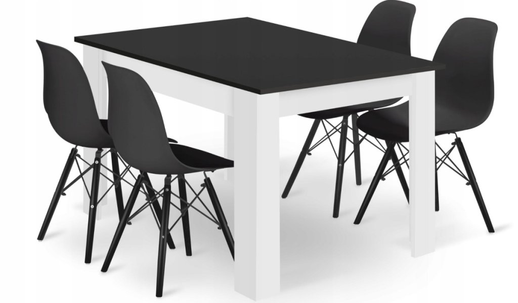 Čierno-biely jedálenský set 1+4, stôl MADO 120×80 + stolička YORK OSAKA