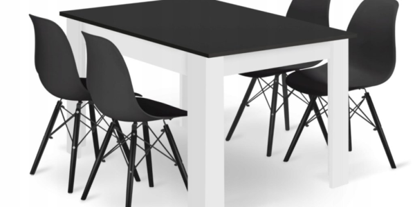 Čierno-biely jedálenský set 1+4, stôl MADO 120×80 + stolička YORK OSAKA