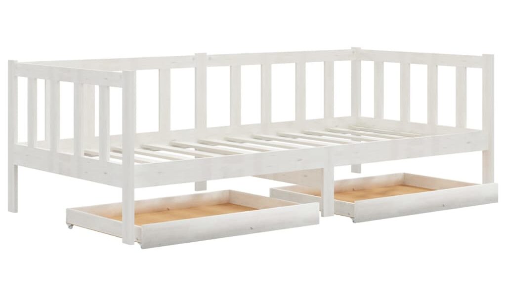 vidaXL Denná posteľ so zásuvkami 90×200 cm, biela, borovicový masív