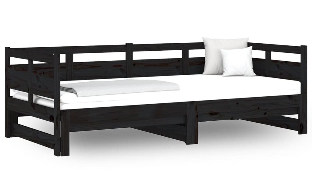 vidaXL Rozkladacia denná posteľ čierna borovicový masív 2x(90×190) cm