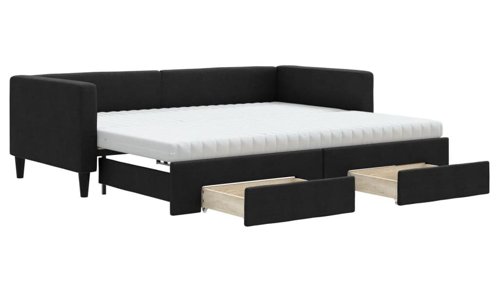 vidaXL Rozkladacia denná posteľ so zásuvkami čierna 90×200 cm látka
