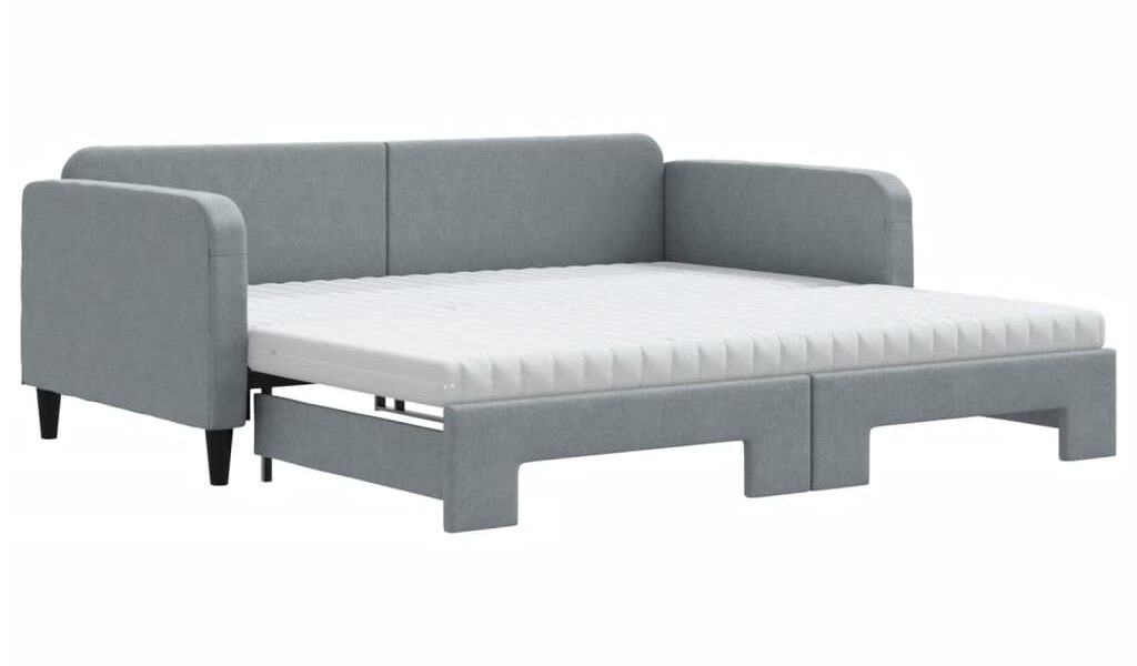 vidaXL Rozkladacia denná posteľ s matracmi bledosivá 100×200 cm látka