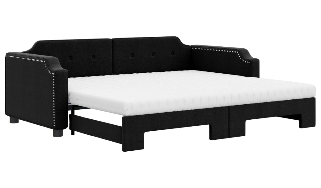 vidaXL Rozkladacia denná posteľ s matracmi čierna 90×200 cm látka