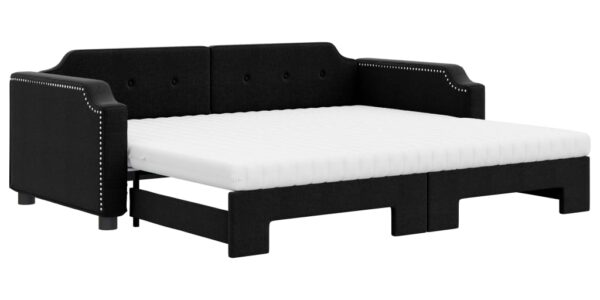 vidaXL Rozkladacia denná posteľ s matracmi čierna 90×200 cm látka