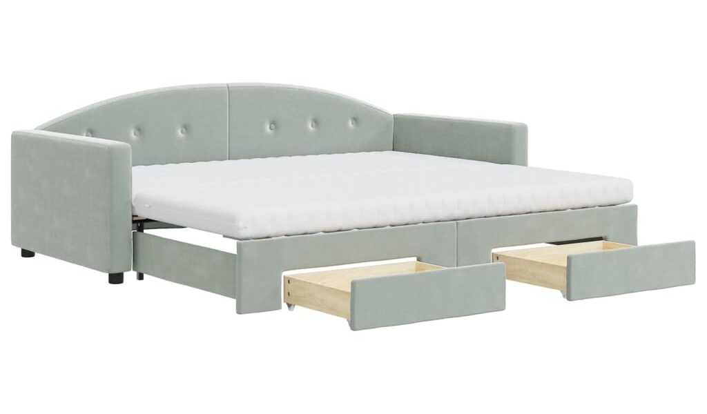 vidaXL Rozkladacia denná posteľ so zásuvkami bledosivá 90×200 cm zamat