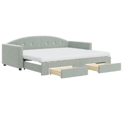 vidaXL Rozkladacia denná posteľ so zásuvkami bledosivá 90×200 cm zamat