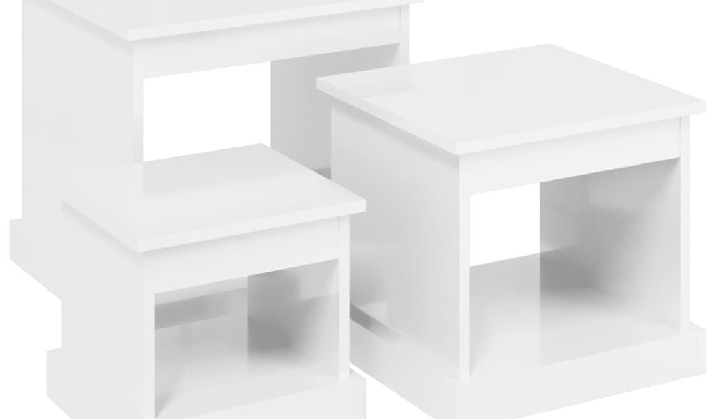 vidaXL Konferenčné stolíky 3 ks, vysoký lesk, biele, kompozitné drevo