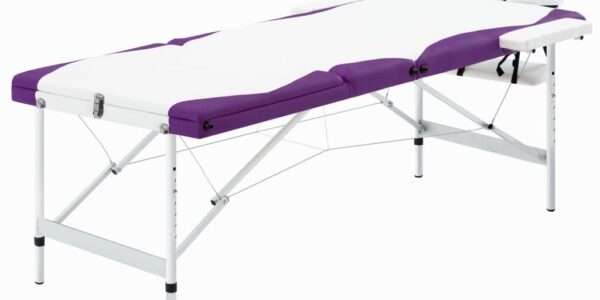vidaXL Skladací masážny stôl, 3 zóny, hliník, bielo fialový