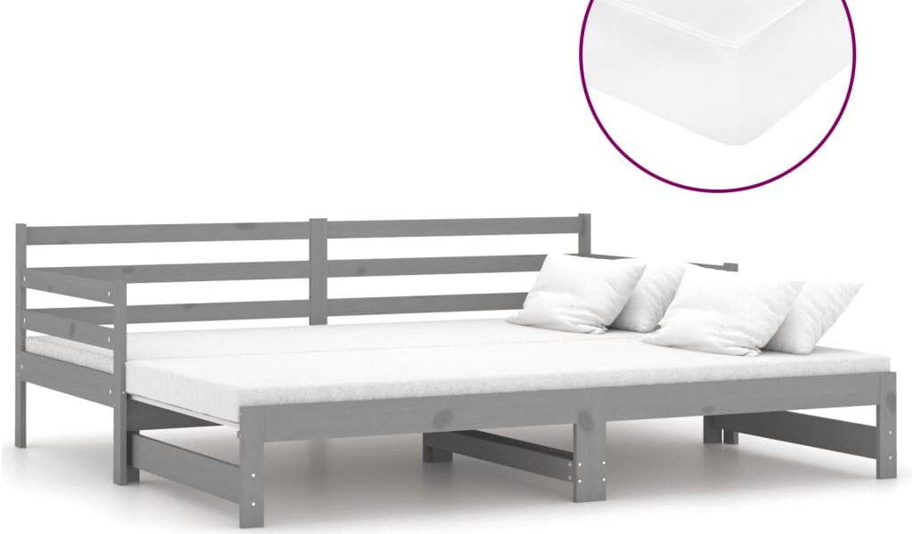 vidaXL Rozkladacia denná posteľ 2x(90×200) cm, sivá, borovicový masív