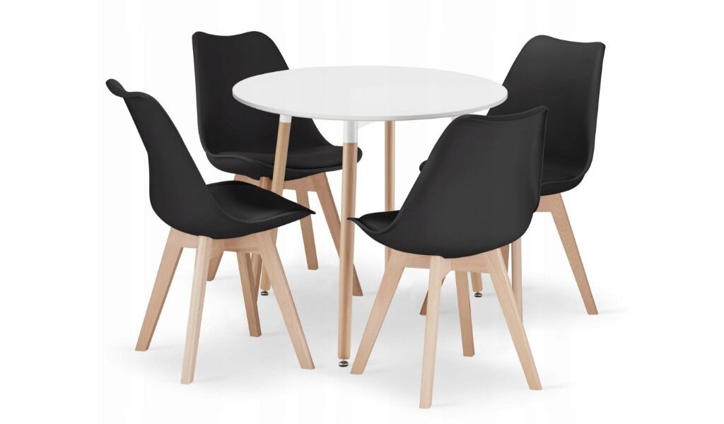 Jedálenský set 1+4, stôl KAMI 80×80 biely + stolička BALI MARK čierna